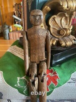 Antique Vintage Primitive Hand Carved Folk Art Wood Articulating Man Manikin