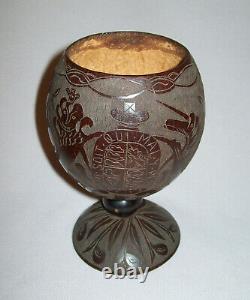 Antique Vtg 19th C 1800s Folk Art Sculpté Coconut Cup American Eagle God We Trust