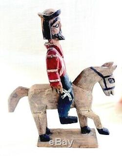 Antique / Vtg Art Populaire Primitif Sculpté À La Main En Bois Santo / Soldat À Cheval