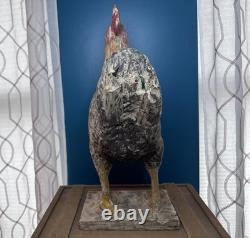 Antique du XIXe siècle coq en bois sculpté à la main, art populaire polychrome, poulet de ferme 21