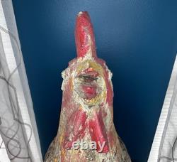 Antique du XIXe siècle coq en bois sculpté à la main, art populaire polychrome, poulet de ferme 21