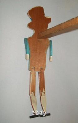 Antique vintage des années 1930, figure articulée en bois sculpté d’art populaire représentant l’Oncle Sam dansant, jigger