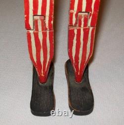 Antique vintage des années 1930, figure articulée en bois sculpté d’art populaire représentant l’Oncle Sam dansant, jigger