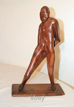 Antitique 1800's Folk Art Main Sculptée En Bois Dérivant Figural Homme Sculpture Statue