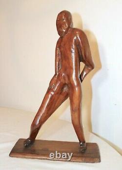 Antitique 1800's Folk Art Main Sculptée En Bois Dérivant Figural Homme Sculpture Statue