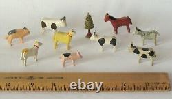 Arche de Noé en bois antique avec animaux sculptés Erzgebirge Allemagne Art populaire des fêtes