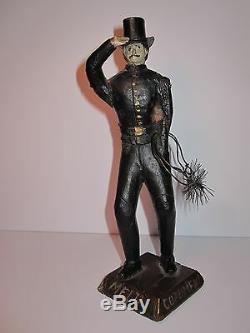 Art Antique American Folk Ramoneur Sculpture Sur Bois Top Hat Salut Boutons D'or