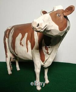 Art Populaire Ayrshire Milk Cow Larry Koosed 2007 Sculpté Et Peint À La Main