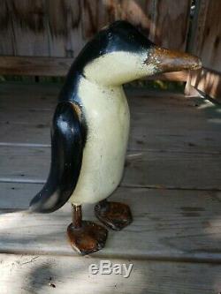 Art Populaire En Bois Sculpté Et Peint Antique Penguin Primitif 10