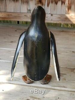 Art Populaire En Bois Sculpté Et Peint Antique Penguin Primitif 10