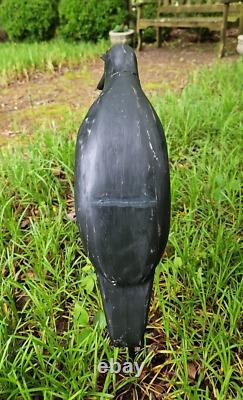 Art Populaire Fabuleux Grand Oiseau Noir Corbeau en Bois Sculpté à la Main Vintage Lourd