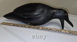 Art Populaire Fabuleux Grand Oiseau Noir Corbeau en Bois Sculpté à la Main Vintage Lourd