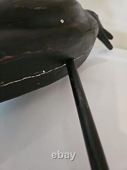 Art Populaire Fabuleux Grand Oiseau Noir Corbeau en Bois Sculpté à la Main Vintage Lourd