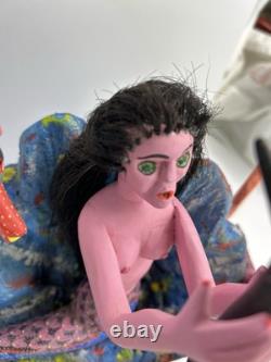 Art Populaire Mexicain : Sirène avec Saxophone Sculptée à la Main, Peinte et Signée