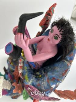Art Populaire Mexicain : Sirène avec Saxophone Sculptée à la Main, Peinte et Signée