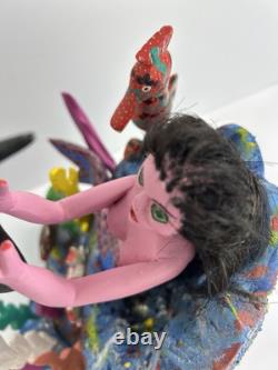 Art Populaire Mexicain : Sirène avec Saxophone Sculptée à la Main, Peinte et Signée