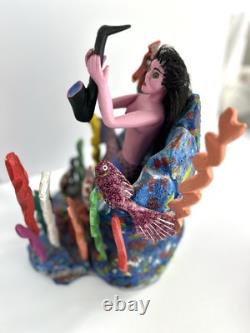 Art Populaire Mexicain : Sirène avec Saxophone Sculptée à la Main, Peinte et Signée