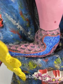 Art Populaire Mexicain : Sirène avec Saxophone Sculptée à la Main, Peinte et Signée