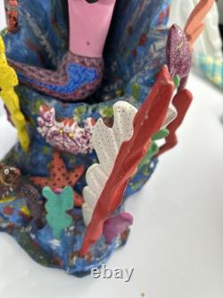 Art Populaire Mexicain : Sirène avec Saxophone Sculptée à la Main, Peinte et Signée