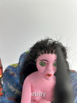 Art Populaire Mexicain : Sirène avec Saxophone Sculptée à la Main, Peinte et Signée