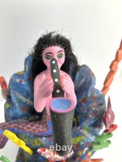 Art Populaire Mexicain : Sirène avec Saxophone Sculptée à la Main, Peinte et Signée