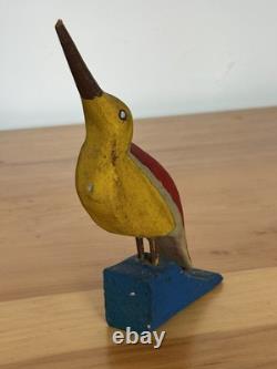 Art Populaire Oiseau de Rivage Grandes Couleurs Rouge Jaune Bleu Sculpté à la Main Pose Forte Agréable