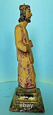 Art Populaire Portoricain Antique Main Sculptée Et Peinte Figure D'un Évêque C. 1850
