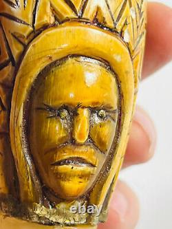 Art Populaire Sculpté À La Main D'antique Amérindienne Horn Unusual
