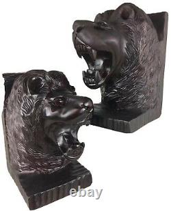Art Populaire Sculpté À La Main Lion Bookends Sculpture Forêt Noire Style