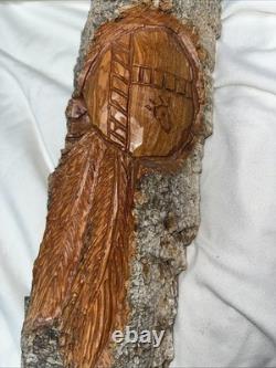 Art Populaire Sculpté Amérindien Signé Par J. Moyer Œuvre Murale En Bois