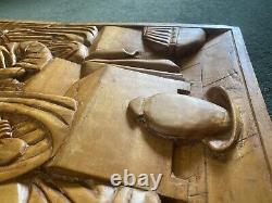 Art en bois sculpté à la main La Cène Sculpture sur planche Jésus vintage MCM