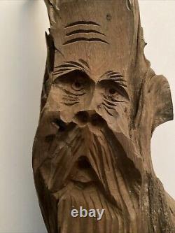 Art folklorique druidique en bois sculpté à la manière de Junior Cobb, bois flotté