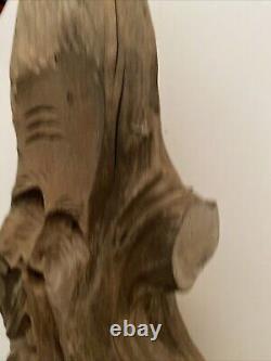 Art folklorique druidique en bois sculpté à la manière de Junior Cobb, bois flotté