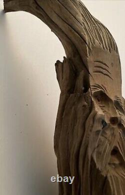 Art folklorique druidique en bois sculpté à la manière de Junior Cobb, bois flotté