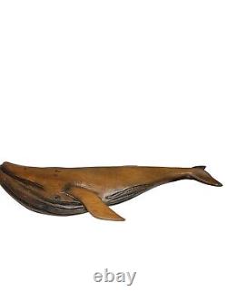 Art mural folklorique en bois sculpté de baleine sperm whale nautique vintage 30,5 cm