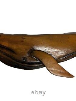 Art mural folklorique en bois sculpté de baleine sperm whale nautique vintage 30,5 cm