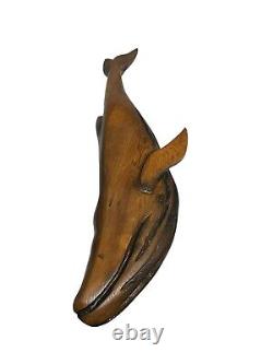 Art mural folklorique en bois sculpté de baleine sperm whale nautique vintage 30,5 cm