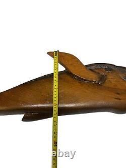 Art mural folklorique en bois sculpté de baleine sperm whale nautique vintage 30,5 cm