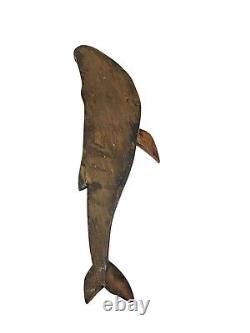 Art mural folklorique en bois sculpté de baleine sperm whale nautique vintage 30,5 cm