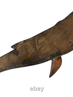 Art mural folklorique en bois sculpté de baleine sperm whale nautique vintage 30,5 cm