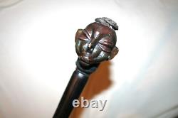 Art populaire africain vintage - Canne sculptée avec un visage frais - Bâton de marche unique en son genre