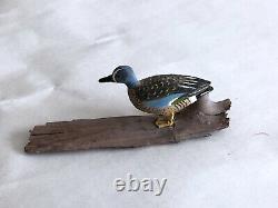 Art populaire américain Miniature Oiseau sculpté en bois peint Figurine Canard Ralph E Stuart