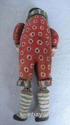 Art populaire ancien clown en bois sculpté et peint / chat avec bras et jambes articulés vers les années 1930