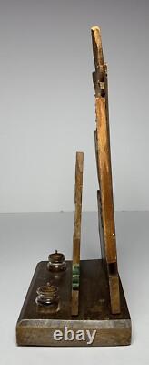Art populaire ancien en bois peint sculpté en encrier de la Première Guerre mondiale JOZEF PILSUDSKI SOLDAT POLONAIS