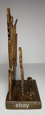 Art populaire ancien en bois peint sculpté en encrier de la Première Guerre mondiale JOZEF PILSUDSKI SOLDAT POLONAIS