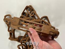 Art populaire ancien sculpté Bois sculpté Chaîne en bois IOOF Odd Fellows LONG