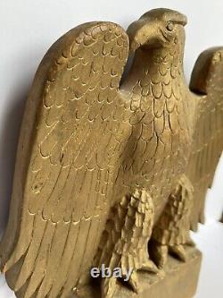 Art populaire antique AAFA Aigle sculpté peint en or