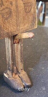 Art populaire antique Primitive Sculpté Masculin Mécanique Jouet en Bois Coquin et Coquin