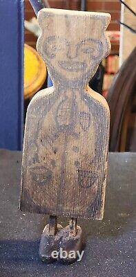 Art populaire antique Primitive Sculpté Masculin Mécanique Jouet en Bois Coquin et Coquin