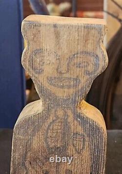 Art populaire antique Primitive Sculpté Masculin Mécanique Jouet en Bois Coquin et Coquin